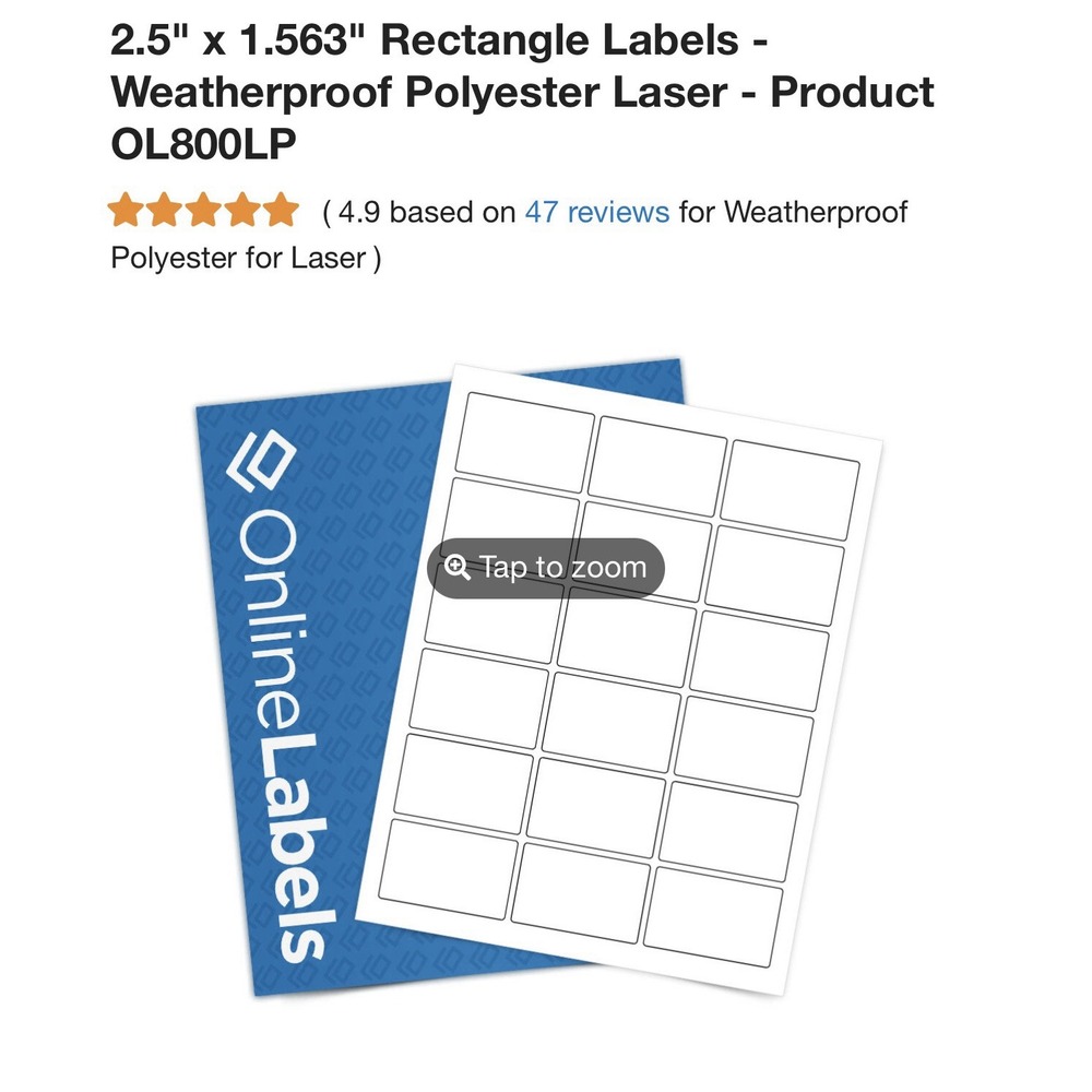 Online Labels 2.5" By 1.563" Weatherproof Polyester Laser Labels OL800LP (2200) - Picture 1 of 2